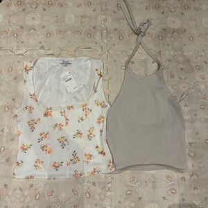 LA Hearts White Floral Square-Neck Tank & Taupe Ribbed Halter Crop